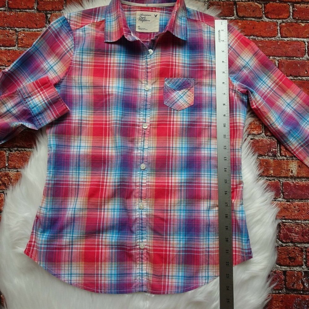 ๐ฐ3/$25 American Eagle Outfitters Button Down Shirt Top LS Plaid Western 4 - Picture 11 of 12